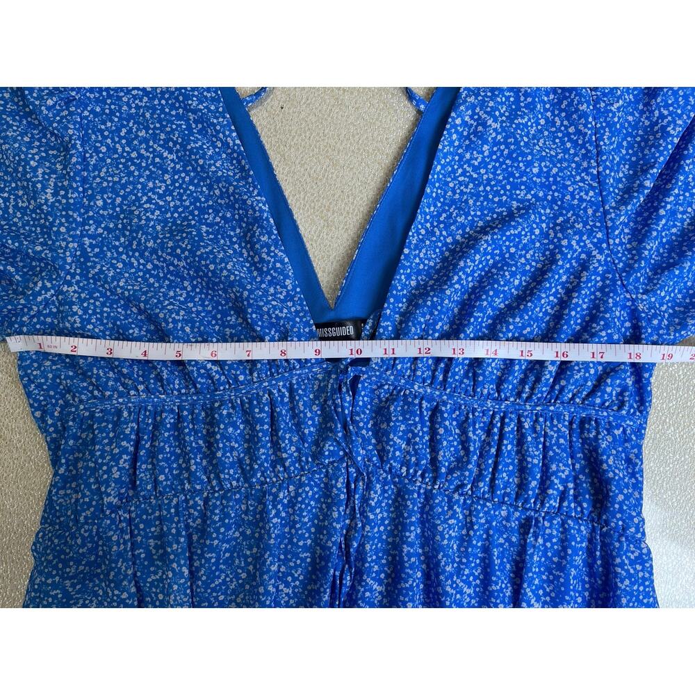 Missguided Blue Floral Flowy Mini Dress Size 8 Medium Bell Sleeve Boho - Picture 10 of 10